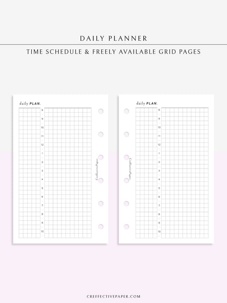 Daily Plan Grid D119 | Basic Daily Planner, Grid Lyaout, Day on a Page – CreffectivePaper