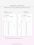 M108 | Monthly Overview, Month on a Page Printable Planner Inserts