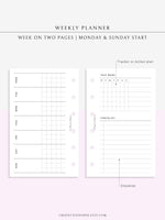 W110 | Week on 2 Pages, Weekly Planner & Tracker & Checklist