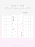 M111 | Horizontal Monthly Planner Printable Inserts, Month on a Page
