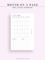M112 | Month on a Page, Monthly Planner Printable Inserts