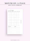 M112 | Month on a Page, Monthly Planner Printable Inserts