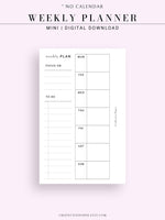 W108 | Week on a Page, Weekly Planner Printable Inserts Template