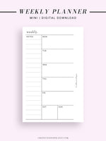 W107 | Week on a Page, Weekly Planner Printable Inserts, Monday Start