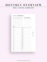 M108 | Monthly Overview, Month on a Page Printable Planner Inserts