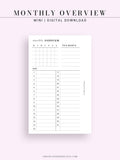 M108 | Monthly Overview, Month on a Page Printable Planner Inserts