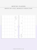 M111 | Horizontal Monthly Planner Printable Inserts, Month on a Page