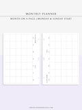 M111 | Horizontal Monthly Planner Printable Inserts, Month on a Page