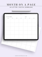 M111 | Horizontal Monthly Planner Printable Inserts, Month on a Page