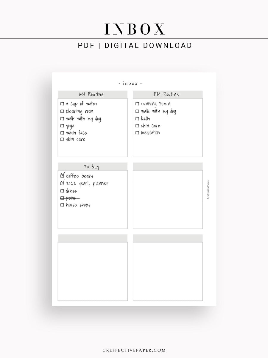 N108 | Inbox for Brain Dump and Functional Planning Pages ...