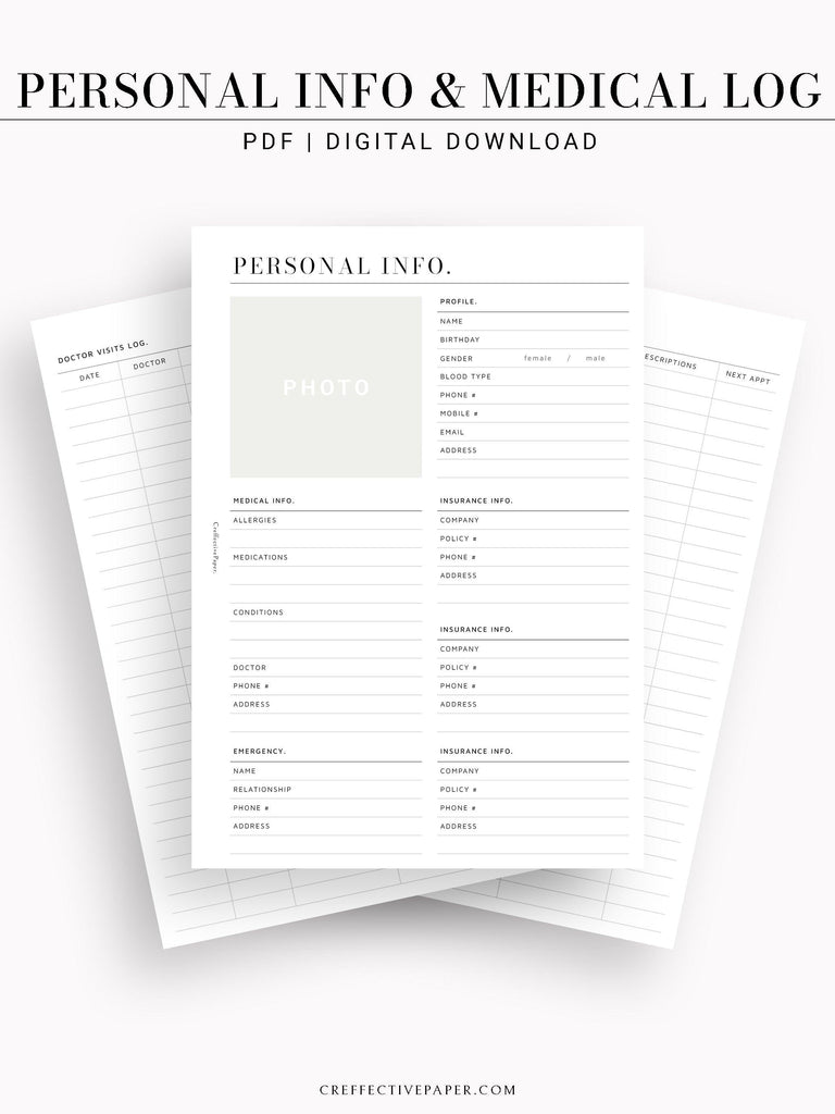 Medical Log Example N113 | Personal Information & Medical Log Template – CreffectivePaper