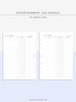 T121 | TV Series Tracker, Movie Journal, Entertainment Log Bundle