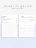 W118 | Monthly+Weekly+Review Total Planner Inserts Template, Monday Start Only