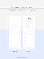 M118_2023 | 2023 Half-Page Calendar, Monthly Task list, Important Events Tracker