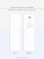 M118_2023 | 2023 Half-Page Calendar, Monthly Task list, Important Events Tracker