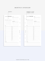 M108 | Monthly Overview, Month on a Page Printable Planner Inserts