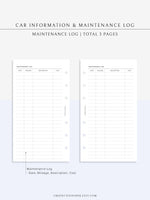 N111 | Vehicle Maintenance Log Printable, Car Repair Tracker Template