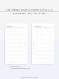 N111 | Vehicle Maintenance Log Printable, Car Repair Tracker Template