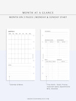M107 | Month at a Glance, Monthly Overview, Month on 2 Pages