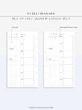 W108 | Week on a Page, Weekly Planner Printable Inserts Template