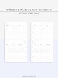 W118 | Monthly+Weekly+Review Total Planner Inserts Template, Monday Start Only