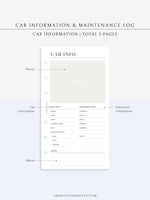 N111 | Vehicle Maintenance Log Printable, Car Repair Tracker Template