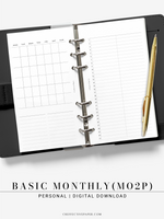 M116 | Basic Monthly Planner Inserts, Bullet Journal Template, MO2P