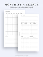 M107 | Month at a Glance, Monthly Overview, Month on 2 Pages
