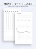 M107 | Month at a Glance, Monthly Overview, Month on 2 Pages