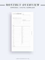 M108 | Monthly Overview, Month on a Page Printable Planner Inserts