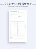 M108 | Monthly Overview, Month on a Page Printable Planner Inserts