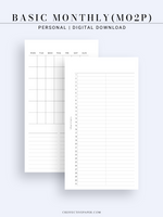 M116 | Basic Monthly Planner Inserts, Bullet Journal Template, MO2P