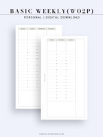 W120 | Basic Weekly Schedule Planner, Week on Two Pages