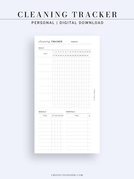 T120 | Monthly+Weekly+Daily Cleaning Tracker, Home Management