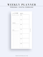 W108 | Week on a Page, Weekly Planner Printable Inserts Template