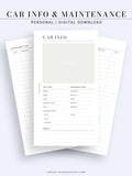 N111 | Vehicle Maintenance Log Printable, Car Repair Tracker Template