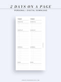 D101 | Printable Daily Planner Inserts Template, 2 Days on a Page
