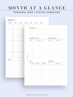 M107 | Month at a Glance, Monthly Overview, Month on 2 Pages