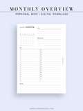 M108 | Monthly Overview, Month on a Page Printable Planner Inserts