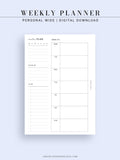 W108 | Week on a Page, Weekly Planner Printable Inserts Template