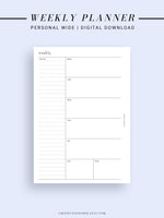 W107 | Week on a Page, Weekly Planner Printable Inserts, Monday Start