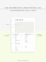 N111 | Vehicle Maintenance Log Printable, Car Repair Tracker Template
