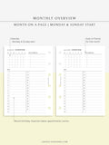 M108 | Monthly Overview, Month on a Page Printable Planner Inserts