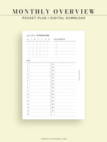 M108 | Monthly Overview, Month on a Page Printable Planner Inserts