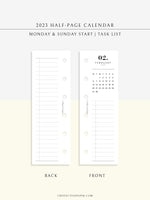 M118_2023 | 2023 Half-Page Calendar, Monthly Task list, Important Events Tracker