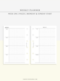 W104 | Week on 2 Pages, Weekly Planner Printable Inserts Template