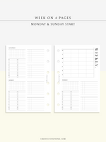 W117 | WO4P, Weekly 24-hour Schedule, To-do List Planner Template