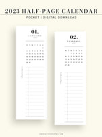 M118_2023 | 2023 Half-Page Calendar, Monthly Task list, Important Events Tracker