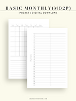 M116 | Basic Monthly Planner Inserts, Bullet Journal Template, MO2P