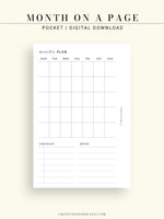M112 | Month on a Page, Monthly Planner Printable Inserts